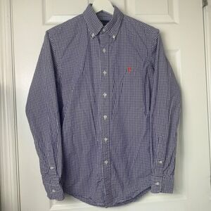 Ralph Lauren Mens Slim Fit Gingham Button Down Shirt Purple White Long Sleeve SM